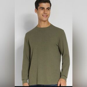 American Eagle Ribbed Thermal Long Sleeve Men’s Shirt Crew Neck Army Green Med
